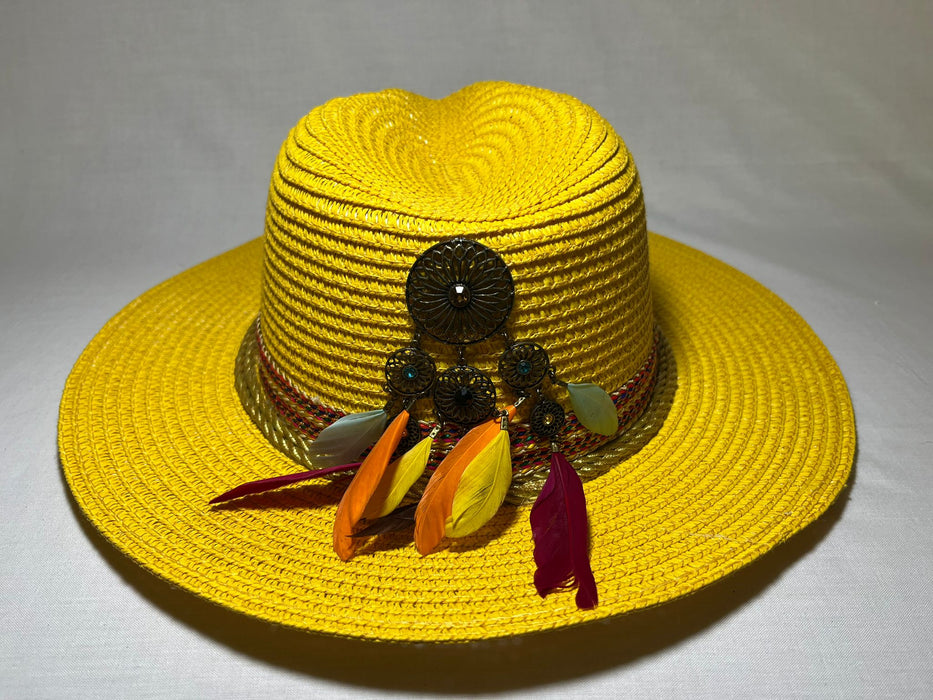 Yellow Dream Catcher Panama Sun Hat