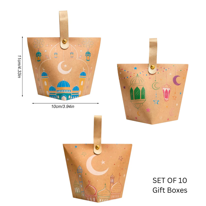 Eid Celebration Kraft Gift Boxes - 10pcs Set