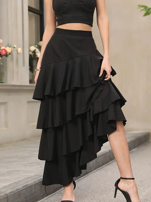 Black Flowing Ruffle Skirt