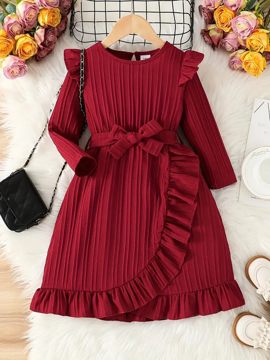 Elegant Ruffle Long Sleeve Dress for Girls