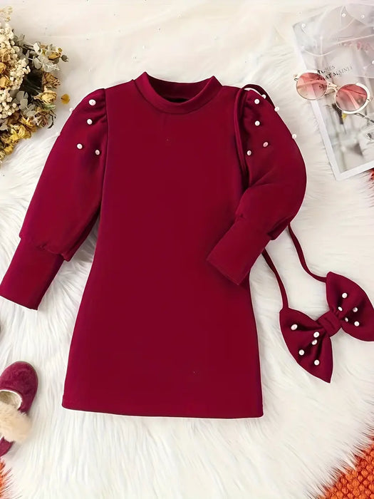 Pearl Puff Sleeve Dress Set