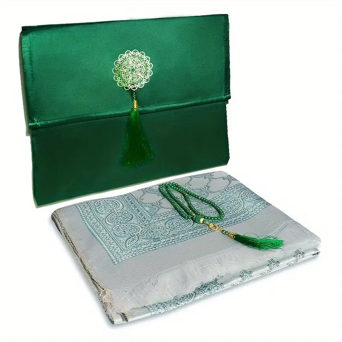 Prayer Mat & Beads Set with Satin Pouch