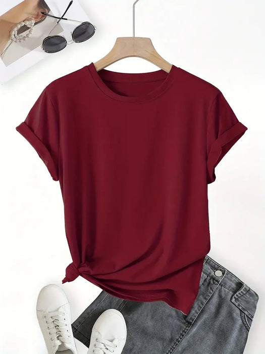 Burgundy Casual Crew Neck T-Shirt