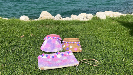 Colorful Summer Mother/Daughter Half Sun Hat with Purse Set of 3