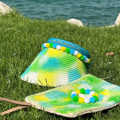 Multicolored Elegant Half Sun Hat with Purse