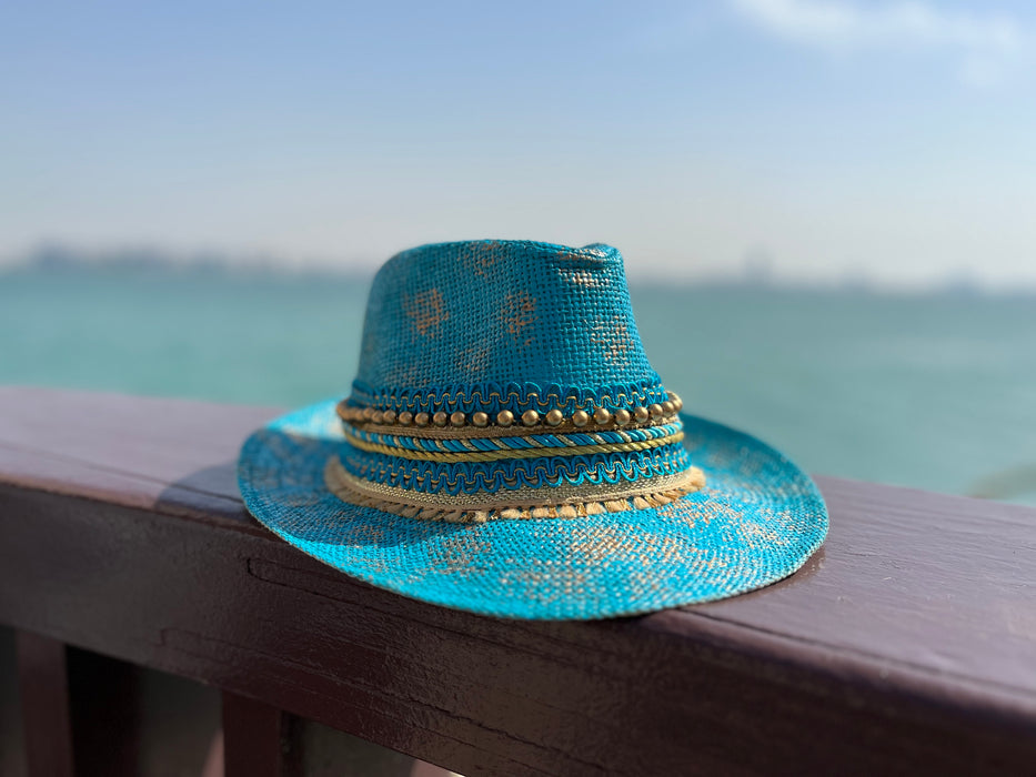 Turquoise Sea Splash Fedora Sun Hat