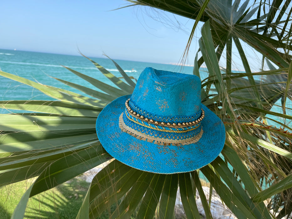 Turquoise Sea Splash Fedora Sun Hat