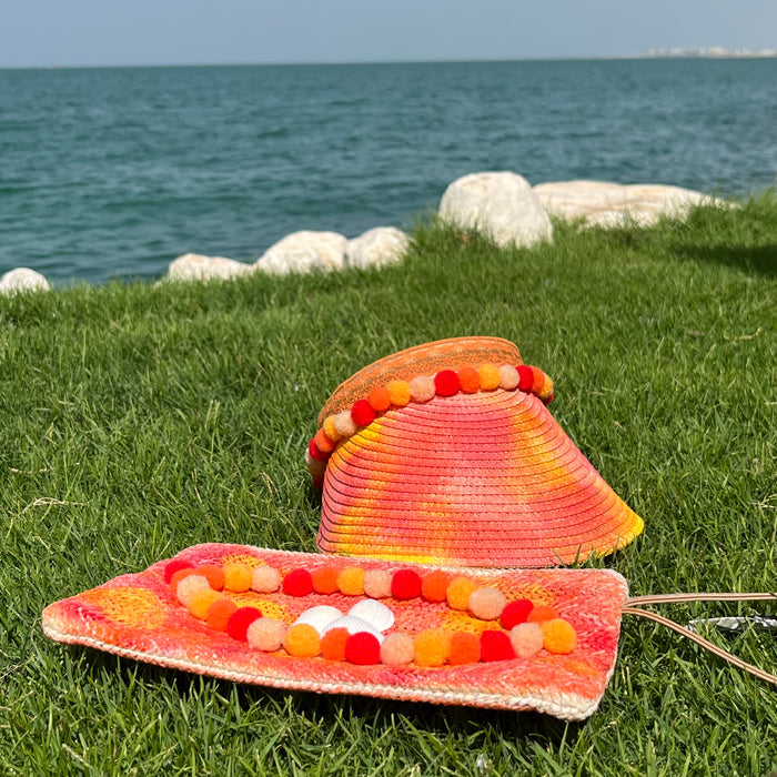 Orange Shaded Half Sun Hat with Purse