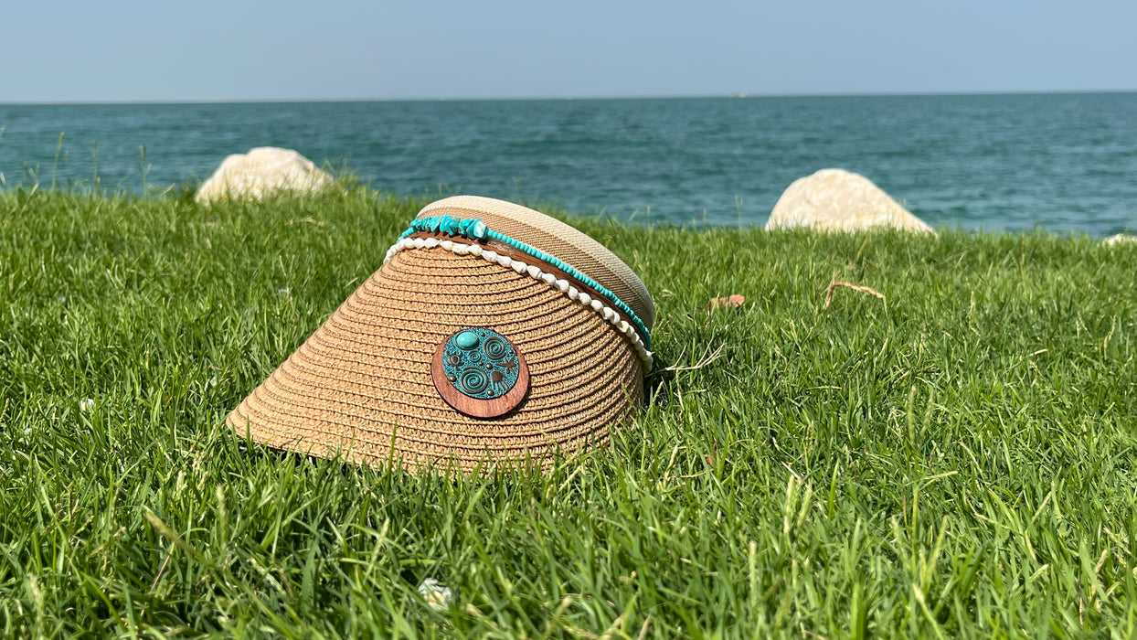 Turquoise Studded Half Sun Hat