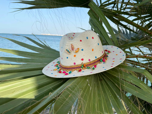 Multicolor Beaded Seashell Panama Sun Hat