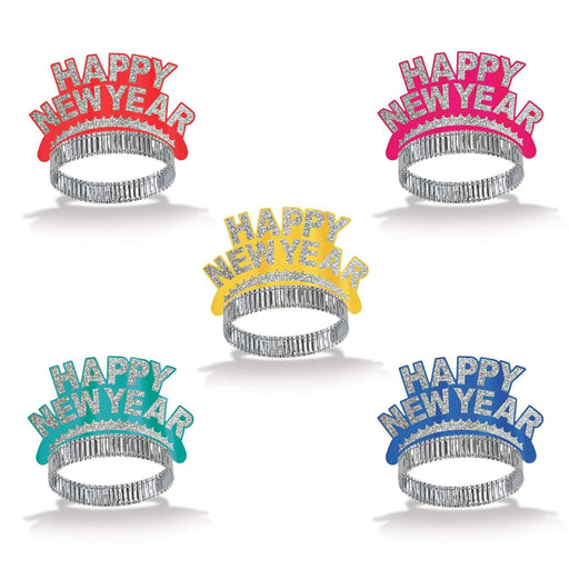 Multicolor Glittered Happy New Year Tiara Set of 6