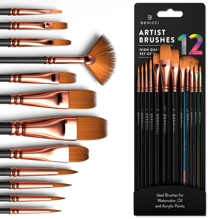 BENICCI 12-Piece Acrylic & Oil Brush Set