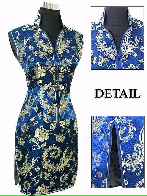 Navy Blue Satin Mini Qipao Cheongsam