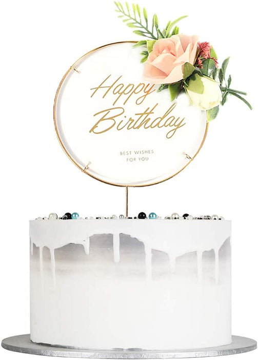 Happy Birthday Flower Cake Topper Decoration